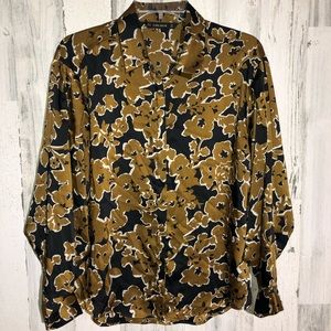ZARA Basic Leafy Button Up Silky Blouse